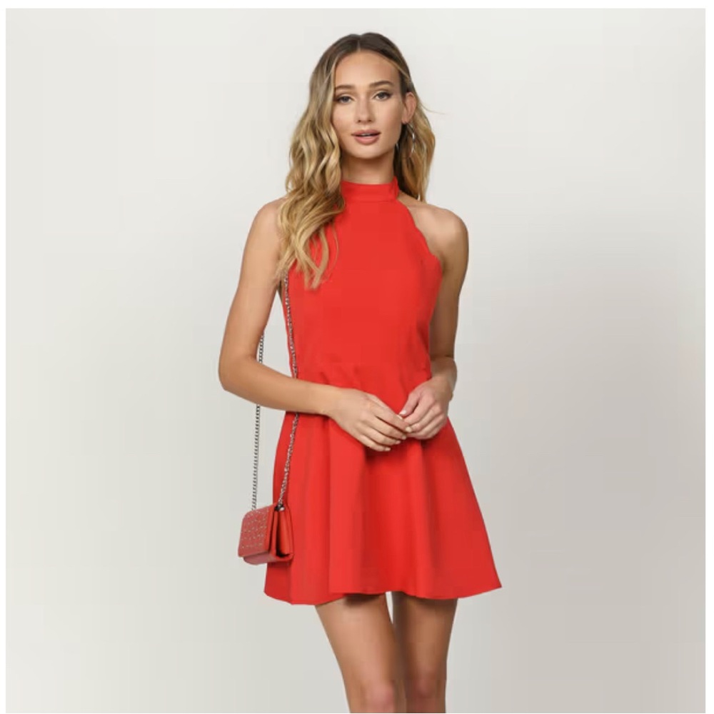 Red Mini Halter Dress - wedding guest, party, summer